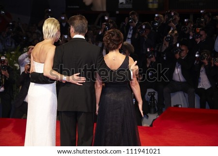 VENICE - SEPTEMBER 2:Susanne Bier, Pierce Brosnan, Trine Dyrholm for \' Love is all you need \' Premiere during the 69th Venice Film Festival on September 2, 2012 in Venice, Italy.
