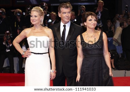 VENICE - SEPTEMBER 2:Susanne Bier, Trine Dyrholm, Pierce Brosnan for \' Love is all you need \' Premiere during the 69th Venice Film Festival on September 2, 2012 in Venice, Italy.