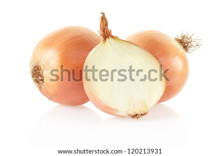 Fresh Onion Bulbs Isolated On White Background, Clipping Path Included