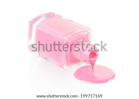 Pink nail polish spilled isolated on white background, clipping path included