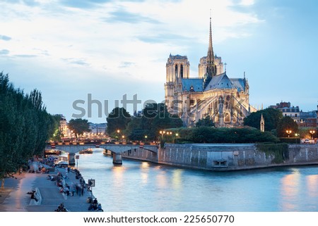 The Cathedral of Notre Dame de Paris at dusk, France