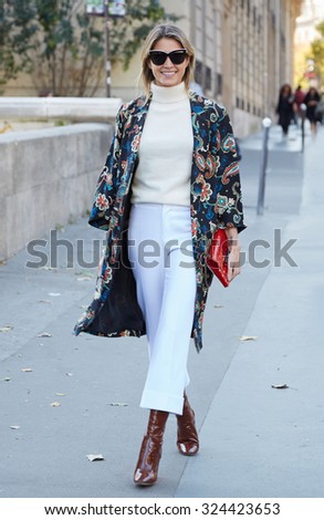 PARIS - SEPTEMBER 30: Helena Bordon poses for photographers before Rochas show, Paris Fashion Week Day 2, Spring / Summer 2016 street style on September 30, 2015 in Paris.