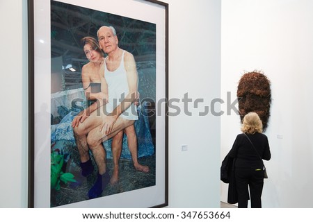 TURIN, ITALY - NOVEMBER 6: Artissima, contemporary art fair opening with people, galleries and art collectors on November 6, 2015 in Turin, Italy. Art photography at art fair opening.