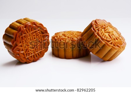 Three delicious moon cakes with white background