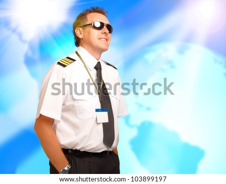 Airline pilot wearing uniform with epaulettes