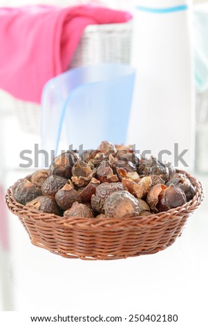 Basket full of soap nuts, natural bio detergent.