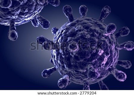 Detailed illustration of viruses (aids) in violet-blue colors.