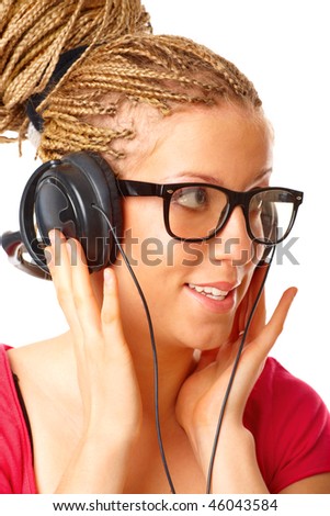 stock photo : Beautiful blond girl many plaits hairstyle made by hairdresser plaits hairstyle. stock photo : Beautiful blond girl many plaits hairstyle made by hairdresser