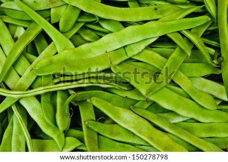 Fresh Green runner beans in a market