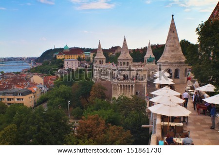 BUDAPEST, HUNGARY-13 AUGUST: Fisherman\'s Bastion on August 13,2013 in Budapest.Fisherman\' s Bastion is a terrace in neo-Gothic and neo-Romanesque style.It was designed and built between 1895 and 1902