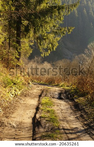 Road to mountains in an autumn time