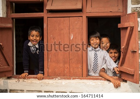 Pelling,India-April 17:The Indian Students At The Window In Pelling School On April 17,2013 In Pelling,India.