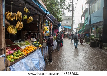 DARJEELING INDIA - APRIL 17 :Darjeeling fruit store at the main market of Darjeeling on April 17, 2013.in Darjeeling India.