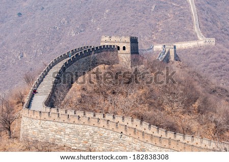 BEIJING,CHINA - MARCH 30 ,2011 : Visitors walk on the Great Wall of China at Mutianyu pass in Beijing,China.The Great Wall of China is the longest man-made structure in the world.
