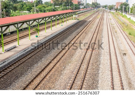 Bangkok,Thailand - December 05 ,2014 :  Aerial view of rail way at Hua Takhe station in Bangkok, thailand.