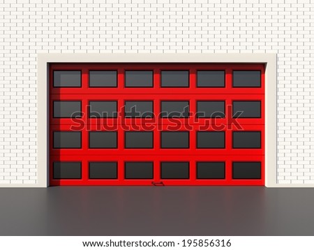 Red modern industrial door with windows