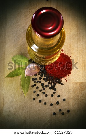 Oil and spice on chopping board