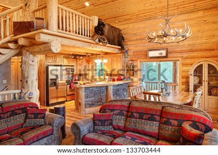 The Interior Of A Modern Log Cabin