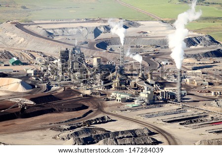 An aerial view of a mine processing facility