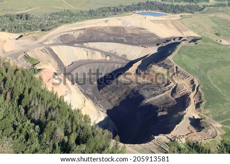 Aerial image of an open pit phosphate mine