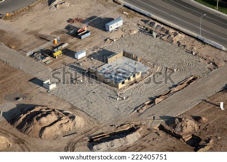 An aerial image of a commercial real estate development under construction