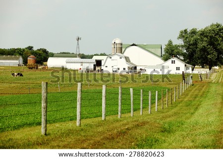 Shipshewana, Indiana, USA Aug. 20, 2010 A house and barns on the farm of an Amish family.