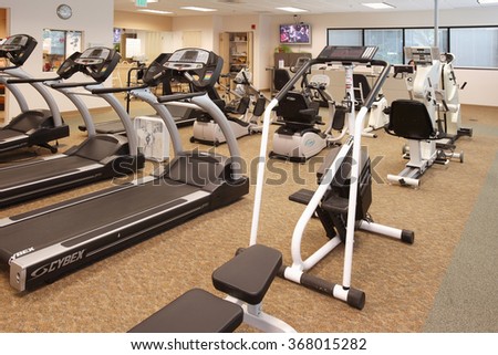 Pocatello, Idaho, USA July, 22, 2010 The interior of a physical therapy office with exercise and training equipment