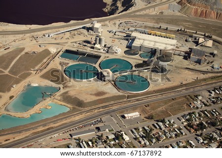An aerial view of a water treatment facility at an industrial plant.