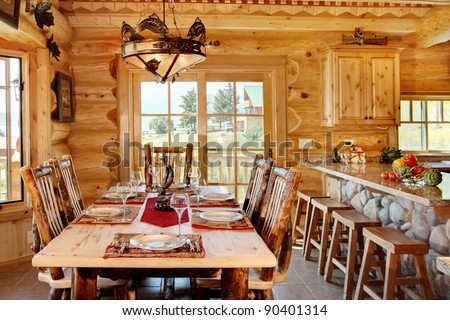  Cabin Homes on The Formal Dining Room In A Modern Log Cabin  The Table Is Set And