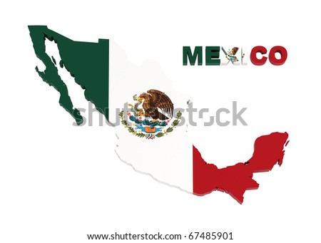 mexico map flag. stock photo : Mexico, map with flag, isolated on white with clipping path