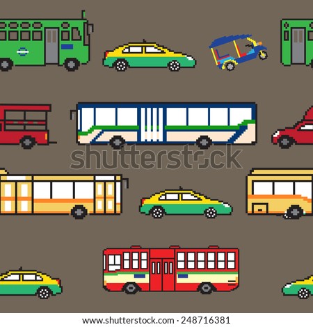 seamless pattern Bangkok public transportation illustration pixels  art