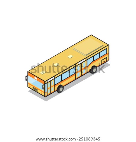 Bangkok public transportation yellow aircondition bus isometric view pixel design