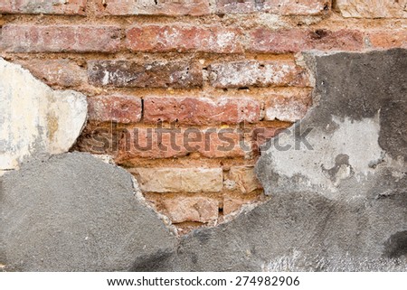 grunge old cracked wall show bricks texture inside