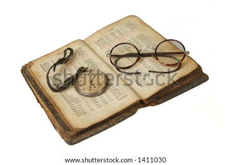 rarity, curio, curiosity, antique, horn spectacles, book,  volume, glasses, pocket watch,