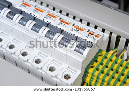 New control panel with  electrical equipment. Automatic electricity switchers