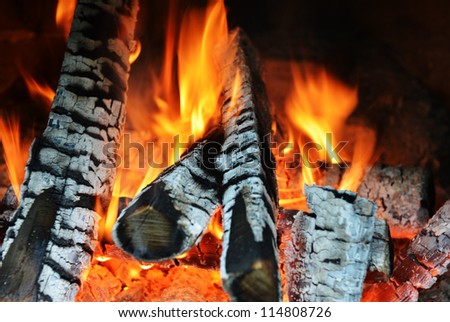 fire in fireplace close up
