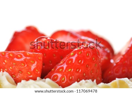 tasty cakes with nuts and strawberries closeup