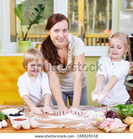 mother with children going to cook pizza