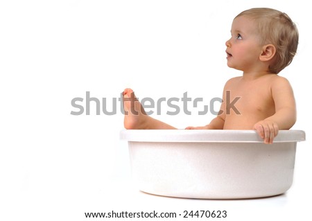 stock photo nude little girl in white bath