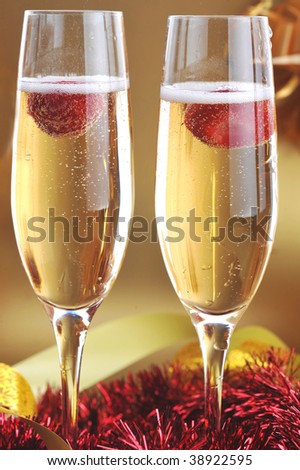 Champagne glasses on  celebratory table