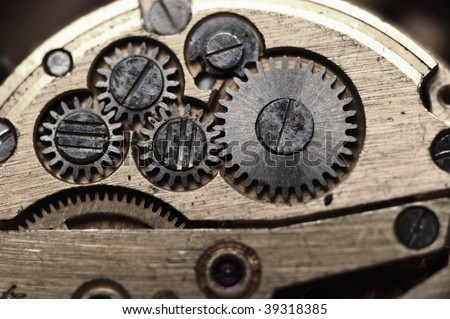 very old watch gears close up