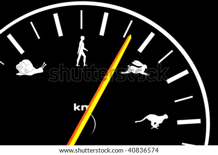 Car speedometer shows speed with animal and human icons