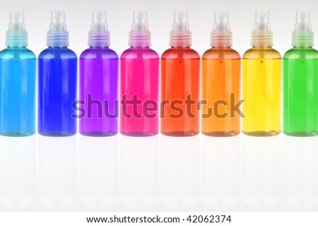 different color bottles in raw