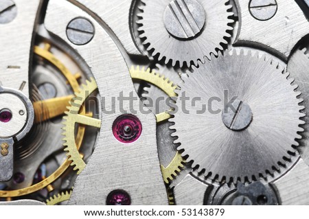 old watch gears very close up