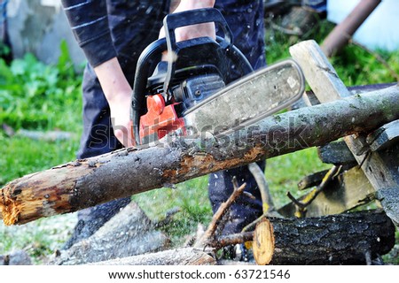 chainsaw blade cutting log of wood