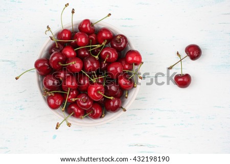 Cherries. Cherry. Cherries in white bowl. Red cherry. Fresh cherries. Cherry on white background. Cherries isolated on white. Healthy cherry fruits. Cherries.