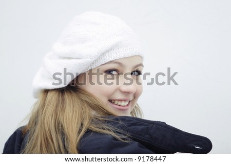 young girls with blue eyes in winter wears