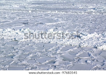 Frozen sea with flakes and pack ice