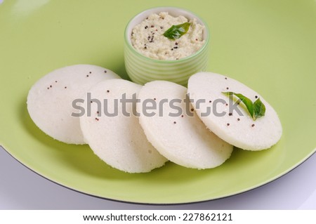 India food. south Indian breakfast. idly. with coconut chutney