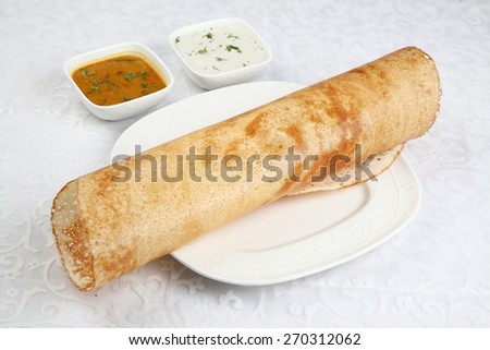 South Indian  Dosa  coconut chutney, and Sambaar, Traditionally a South Indian Dish